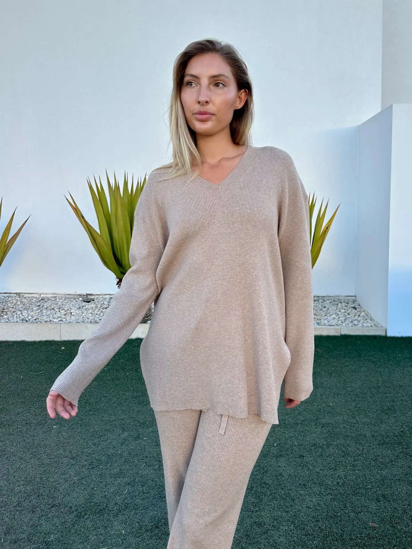EIGHT TWO ZERO RIBBED KNIT SET - OATMEAL - S/M 6-16