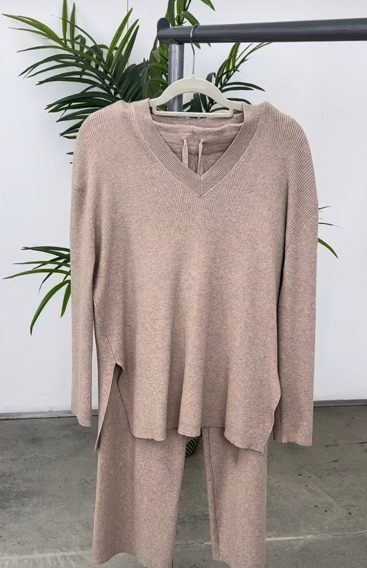 EIGHT TWO ZERO RIBBED KNIT SET - OATMEAL - S/M 6-16
