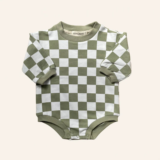 Sage Green Check Organic Cotton Romper